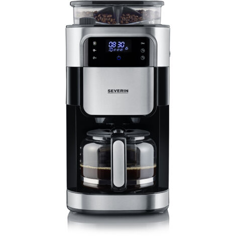 Cafetera con molinillo de goteo, jarra de cristal 1,25 L SEVERIN KA 4813 Acero inoxidable cepillado / negro 1000 W