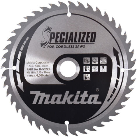 Lames Carbure Specialized pour Bois, pour scies circulaires à batterie MAKITA/Taille:Ø165 mm x 44 Dents