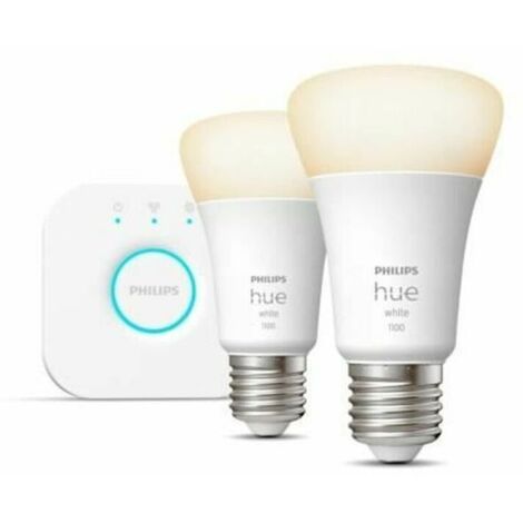 Philips Hue - Bombilla inteligente, E27, Puente Philips Hue incluido, Luz cálida regulable, Compatible con Alexa y Google Home - Pack de 2 Bombillas LED Inteligentes (1/4)