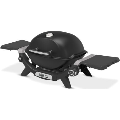 Barbecue a gaz - Weber - Q1200N - 2,94kW - 1 brûleur en acier inoxydable - Deux tablettes d'appoint - Fonte émaillée- Noir (1/4)