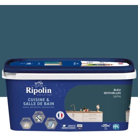 Pintura para paredes de cocina y baño RIPOLIN, 2 litros, azul Seychelles satinado RIPOLIN (1/3)