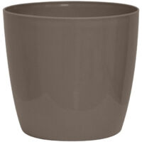 Maceta brillante - GARDEN ID - Shiny Taupe con ruedas - 30 x 27 cm - Aspecto cerámica - Estanqueidad - Movimiento fácil