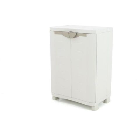 Armadio basso da stoccaggio in resina PLASTIKEN - 2 porte e 2 ripiani - Beige - 70x45x100 cm (1/2)