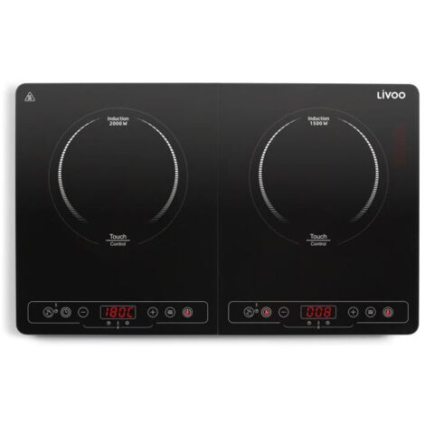 Piano cottura a induzione 2 fuochi 3500W – Superficie di cottura 22 cm – 10 livelli di potenza – Timer 180 minuti – Protezione surriscaldamento – Livoo (1/4)