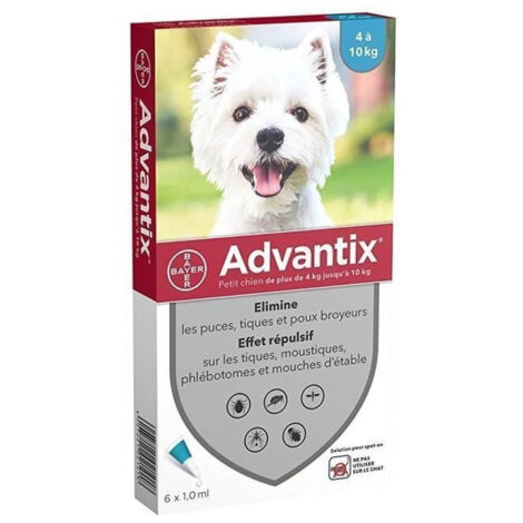ADVANTIX 6 pipettes antiparasitaires - Pour petit chien de 4 a 10kg