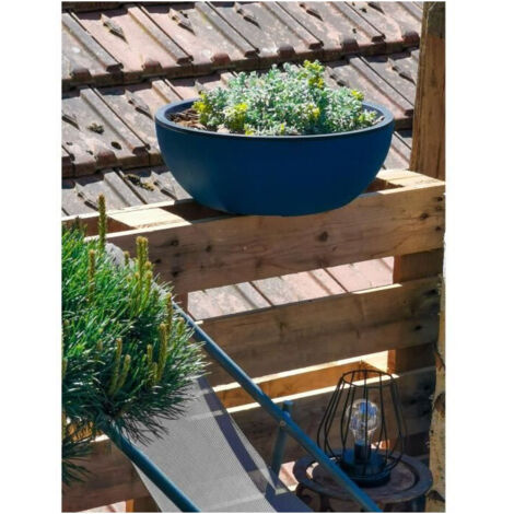 Vaso da fiori rotondo RIVIERA COUPE GRANIT - Plastica - Diametro 40 cm - Blu