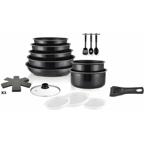 Batteria da cucina - Tutti i fuochi compresa induzione - ART & CUISINE - AC1824 - Alluminio - 18 pezzi - Antiadensivo - Manico rimovibile (1/5)
