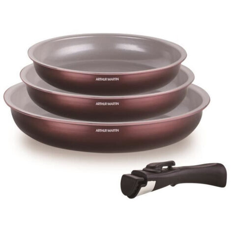 Set di 3 padelle - ARTHUR MARTIN - AM8866 - Tutti i piani di cottura inclusa induzione - 20/24/28 cm + 1 manico - Alluminio - Rivestimento ceramico (1/2)