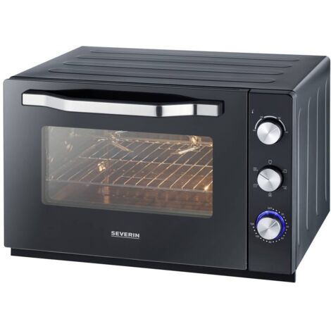 SEVERIN TO 2073 Four posable XXL a Chaleur Tournante 60 L avec pierre a pizza et tournebroche, 2 200 W, Minuteur 120 min, Noir/I