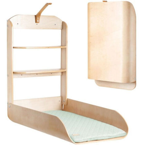 Tavolo Fasciatoio a Muro e Pieghevole - ROBA - Legno Naturale - Mensole Integrate - Design Minimalista