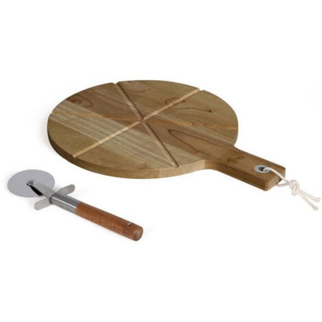 Set per pizza - LIVOO - MES158 - Legno di acacia - 30 x 45 cm - 1 rotella per pizza - Manico con foro per appendere (1/5)