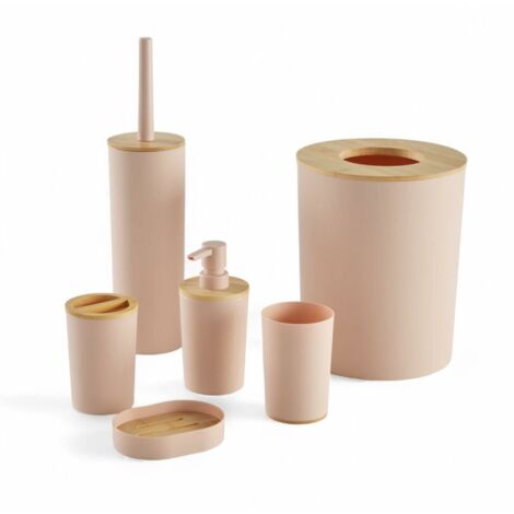 Set bagno 6 pz - TODAY - UTILITY - Dispenser sapone, Bicchiere, Portaspazzolino, Portasapone, Scopino WC, Cestino - Rosa