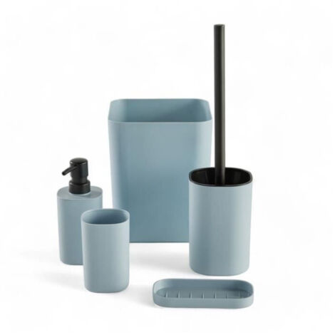 Set di 5 accessori bagno - TODAY - UTILITY - Distributore di sapone, porta spazzolini, portasapone, spazzola WC, cestino - Blu