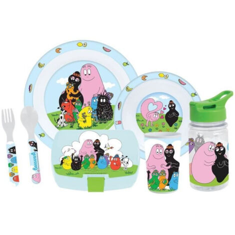 Lot vaisselle - FUN HOUSE - BARBAPAPA - Verre, assiette Ø22 cm et Ø16 cm, couverts, gourde et boite goûter (1/5)