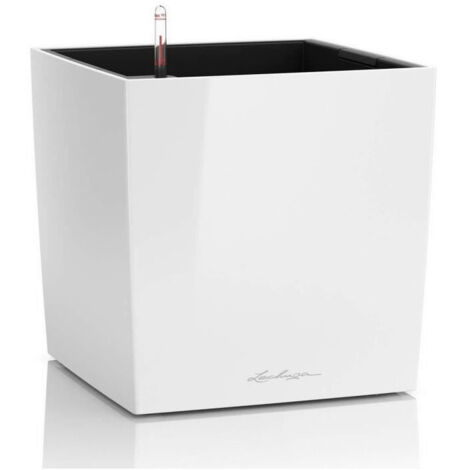 Vaso LECHUZA Cube Premium 40 - kit completo, bianco lucido