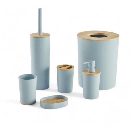 Set 6 accessori BAGNO - TODAY - UTILITY - Dispenser sapone, bicchiere, portaspazzolini, portasapone, scopino WC, cestino - Blu
