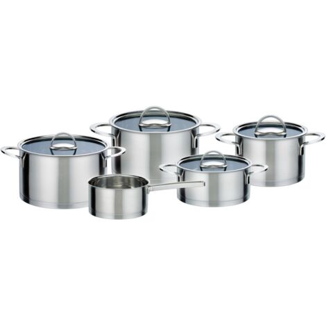 GSW Elegance - Batteria di pentole 9 pezzi in acciaio inox - Compatibile con tutti i piani cottura, inclusa induzione