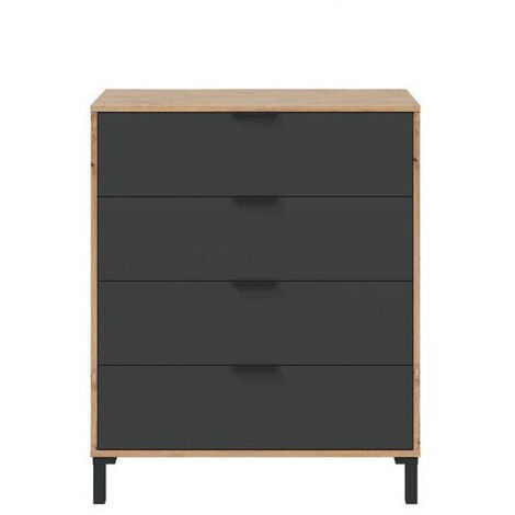 Commode 4 tiroirs décor chene noueux et gris anthracite - L77,5 cm (1/5)