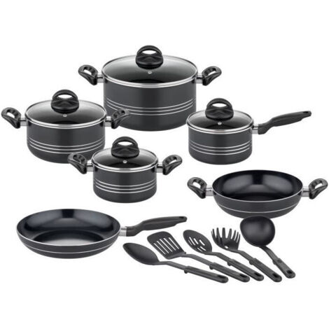 Batteria di pentole - Induzione - GSW - MILANO NERO - 15 pezzi - Alluminio massiccio - Nero
