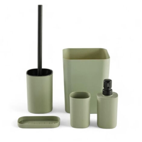 Set di 5 accessori BAGNO - TODAY - UTILITY - Distributore di sapone, portaspazzolini, portasapone, spazzola WC, pattumiera - Green