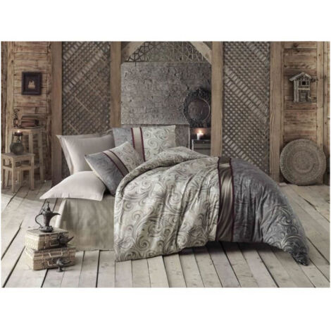 Set di biancheria da letto - 1 copripiumino 220 x 240 cm + 2 federe 60 x 60 cm - 65% cotone, 35% poliestere - Grigio (1/5)