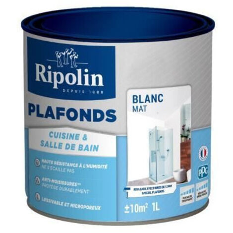Peinture plafonds cuisine & salle de bain - Blanc mat - RIPOLIN - 1L (1/5)