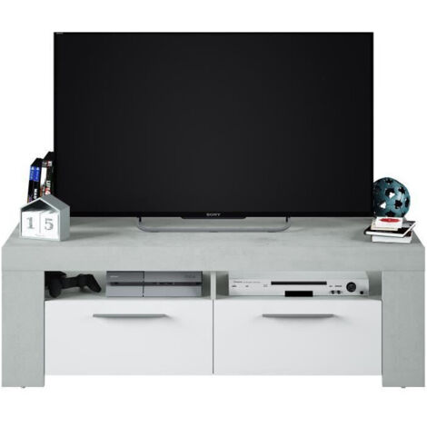 AMBIT Meuble TV 2 portes - Style contemporain - Gris et blanc - L 120 cm (1/5)