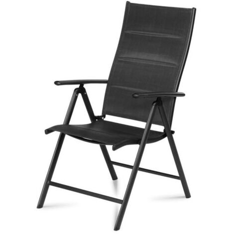Set Di 2 Sedie Pieghevoli Da Giardino In Alluminio, Con Schienale Alto Regolabile In 7 Posizioni, Resistente Alle Intemperie, Argento/Nero, 54x64x106 Cm