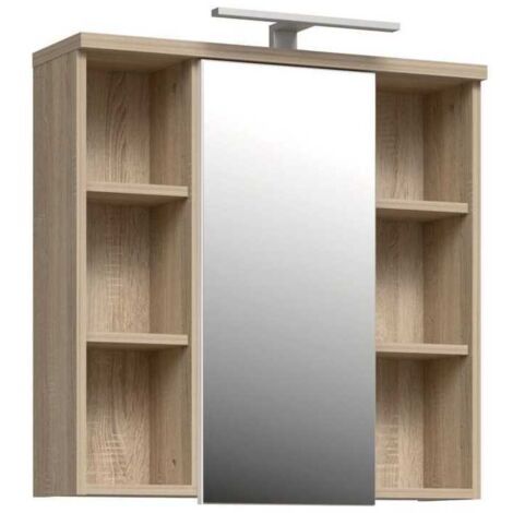 Armadio sospeso FORTE Quercia Sonoma, 1 anta con specchio LED, 68,6×20×68,1 cm