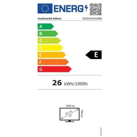 Televisore LED CONTINENTAL EDISON CELED32HD25B6 32" HD 2xHDMI 2xUSB Nero