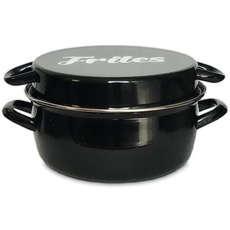 Friteuse émail 26 cm noire avec panier et couvercle verre (1/3)