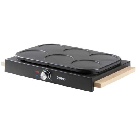 Crepiere - DOMO - DO8717P - 1000 W - Pour 6 crepes de Ø 11,5 cm - Thermostat réglable - Noir / Bois