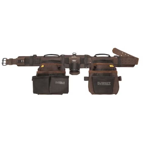 Dewalt – Cintura porta attrezzi in pelle nabuk – 18 scomparti – Clip per metro a nastro – Ergonomica e imbottita – Ganci in metallo – DWST501131 (1/2)
