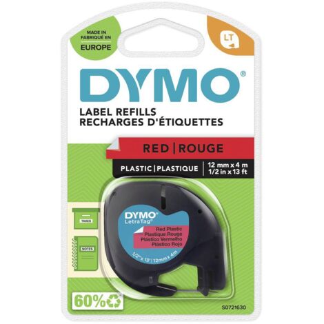 Dymo LetraTAG Kunststoff schwarz auf rot Rolle (1,2 cm x 4 m) (S0721630)