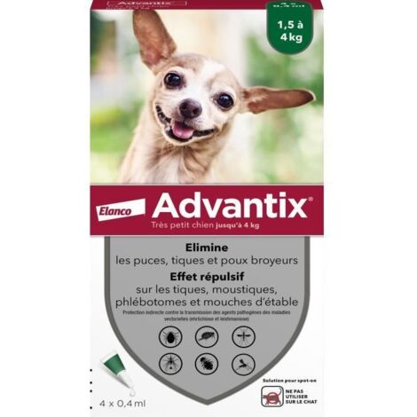 ADVANTIX 4 PIPETTES ANTIPARASITAIRES - POUR TRES PETIT CHIEN DE 1,5 A 4KG