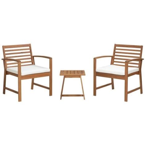 Salon de jardin en bois d'Acacia FSC avec coussins - 2 personnes - Cali - Ecru (1/5)