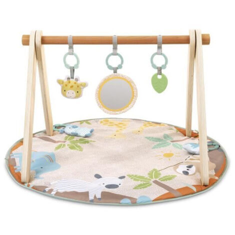 INGENUITY Tappetino morbido pieghevole WonderWood, rotondo con arco giochi in legno, specchio e giochi per neonato (1/5)