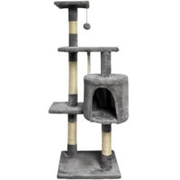 Albero per gatti - 40 x 40 x 110 cm - PALOMA - Grigio scuro - 3 piattaforme, 1 corda, 1 nicchia, pali per graffiare