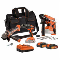Confezione 3 utensili - DUAL POWER - 20 V - Trapano-avvitatore + smerigliatrice angolare + martello perforatore - 2 batterie e caricabatterie - Borsa