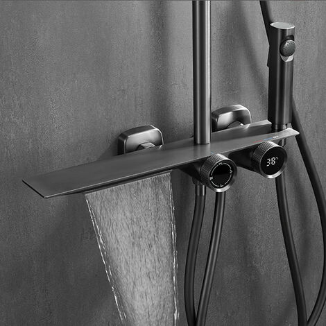 Colonne de douche thermostatique, 4 fonctions, gris titanium, Baxley