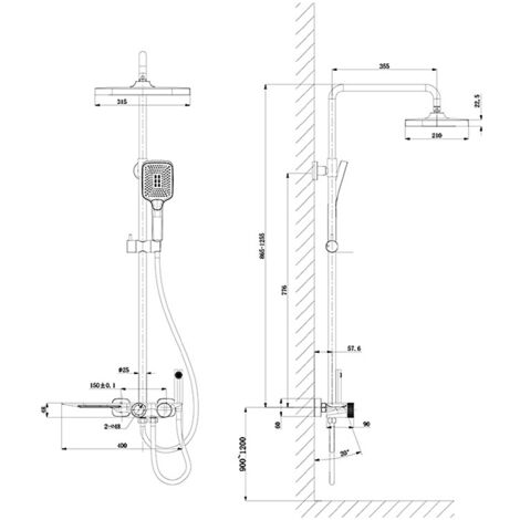 Colonne de douche thermostatique, 4 fonctions, gris titanium, Baxley