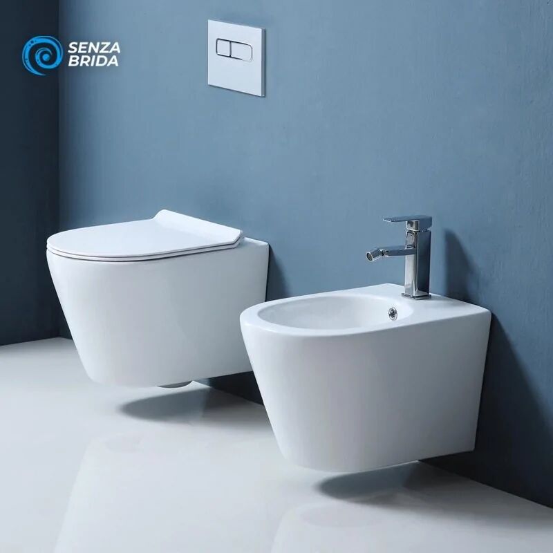 Coppia Sanitari Sospesi Senza Brida Smeraldo Bianco con Coprivaso Slim Soft  Close Incluso - Spazio