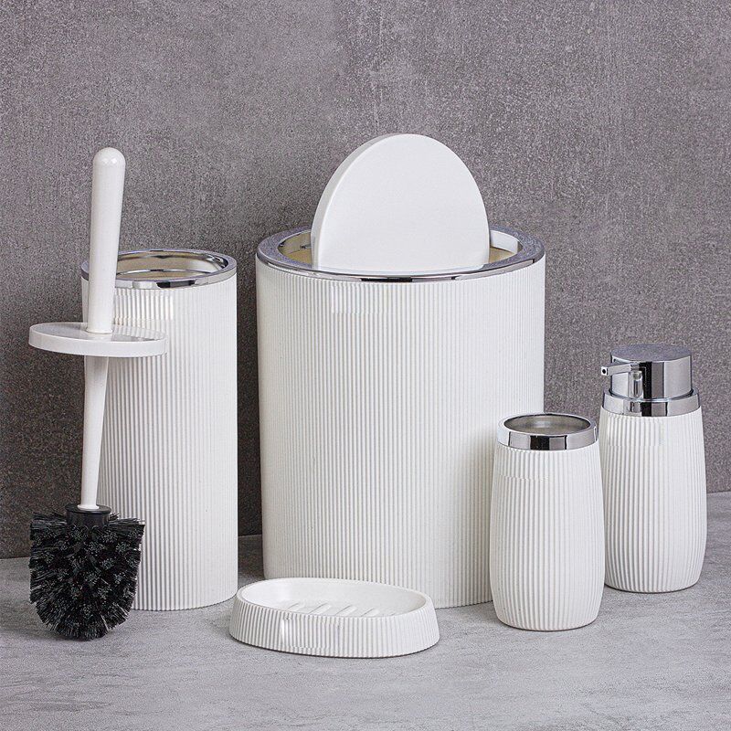 Set Accessori da Bagno Da Appoggio Bianco-Cromo Rigato Tondo - Spazio