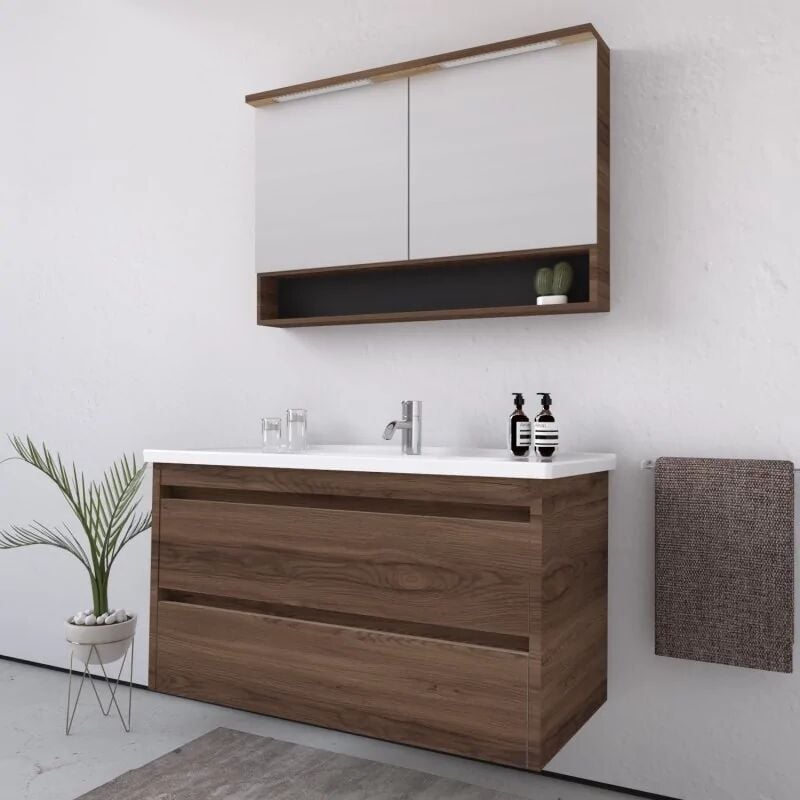 Mobile Bagno Sospeso 80 cm Rovere Slavonia con Specchio