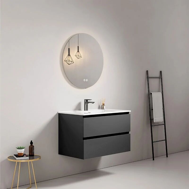 Mobile Bagno Sospeso 60 cm Paint Grigio Londra con Lavabo Centrale in  Ceramica e Specchio Tondo Retroilluminato Fiji - Meda