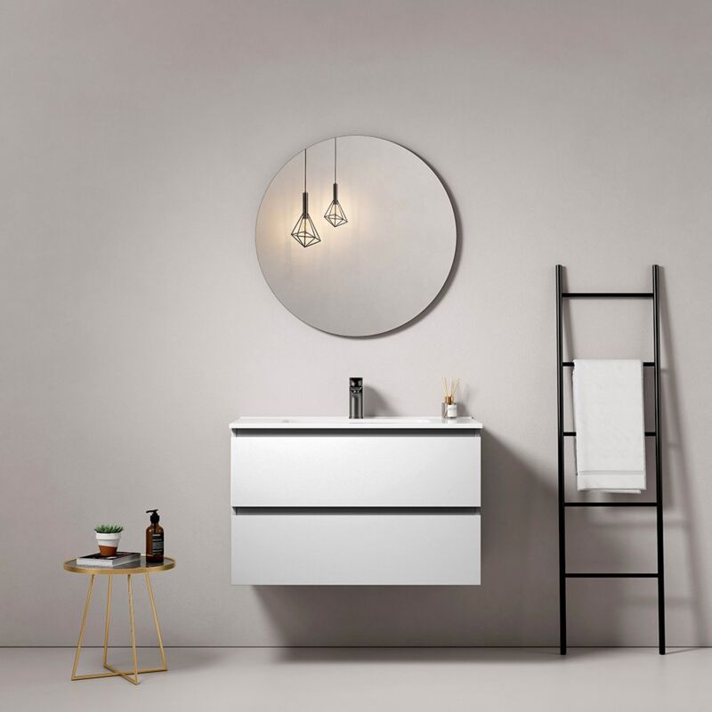 Mobile Bagno Sospeso 60 cm Paint Grigio Cenere con Lavabo Centrale in Ceramica e Specchio Retroilluminato Fiji - Meda