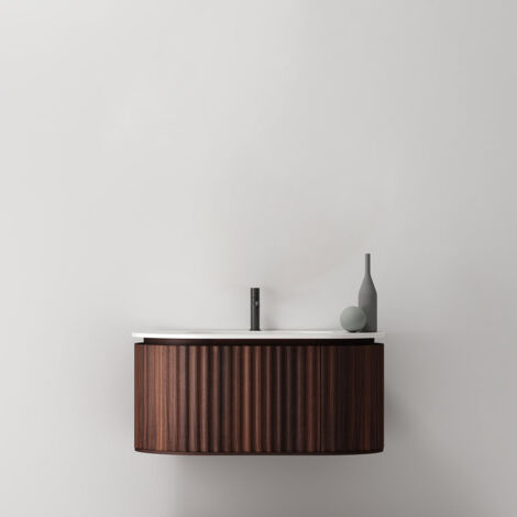 Mobile Bagno 100 cm Sospeso Noce Scuro Senza Specchio - Reid (1/4)