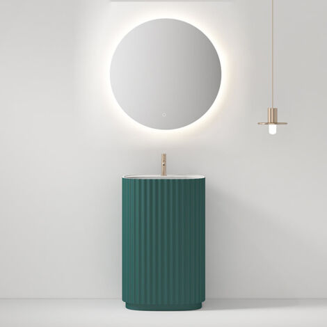 Lavabo Freestanding Reid 50 cm Verde Bottiglia Specchio Tondo Retroilluminato - Meda (1/4)