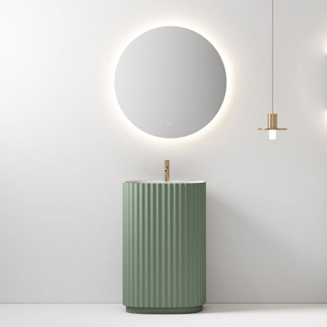 Lavabo Freestanding Reid 50 cm Verde Salvia Specchio Tondo - Meda