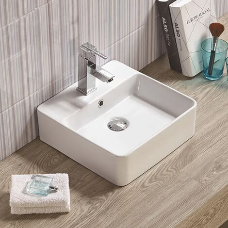 Lavabo da appoggio in ceramica rettangolare 60x42 cm bianco lucido